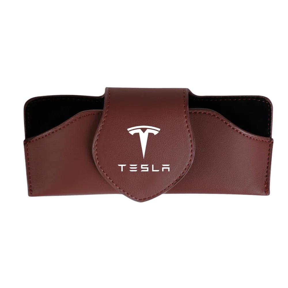 Автомобильная наклейка Tesla 1/2 шт. Автомобильный зажим для очков на козырек Кожаный футляр для хранения очков для Tesla Model 3 Y S X Roadster Cybertruck