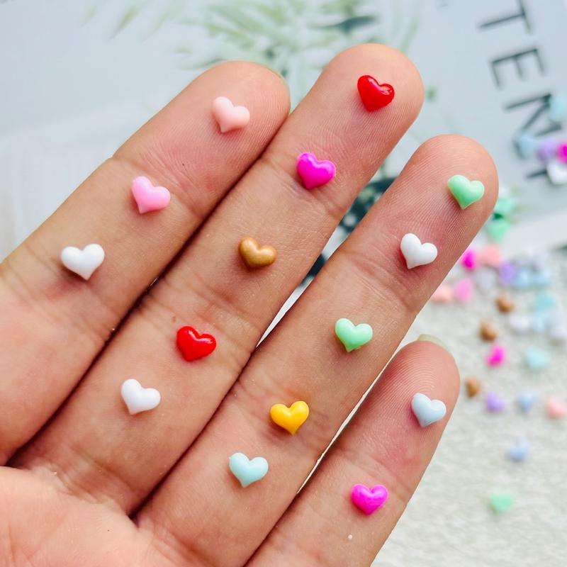 200 Pcs New Mini Resin Cartoon Macaron Color Peach Heart Diy Flatback Ornament Jewelry Making Manicure Hairwear Accessories A42