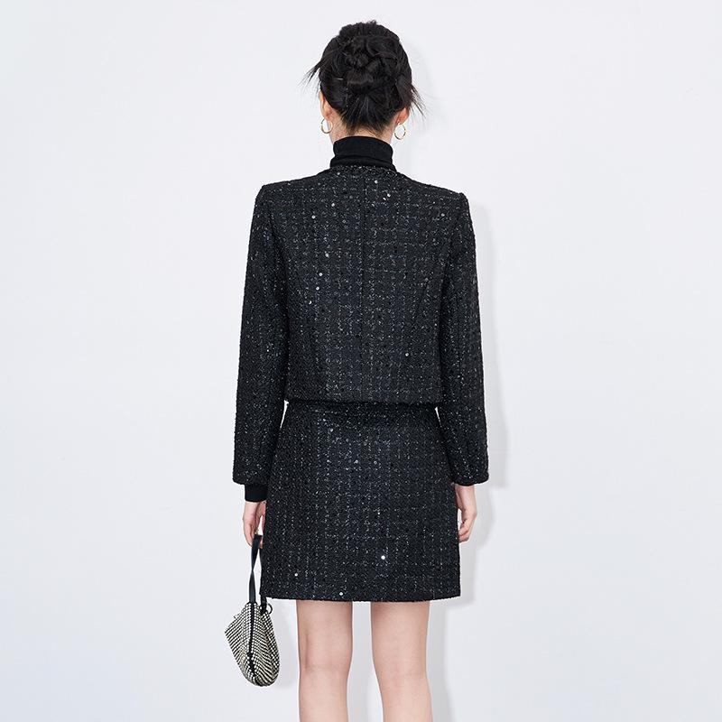 Coco Style Sequin Wool Top & Midi Skirt Set for Women