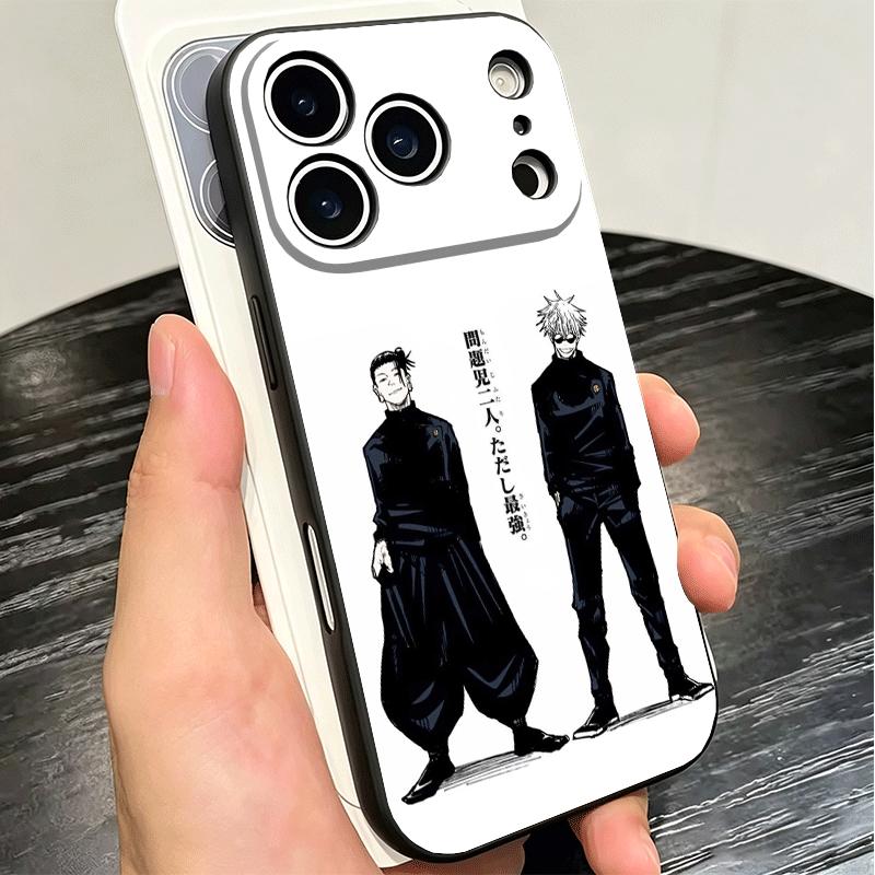 JUJUSU Anime Character Black White Soft Phone Case for iPhone 16 16E 17 Air 15 Pro Max 14 Plus 13 Mini 11 12 7 Black Cover Back