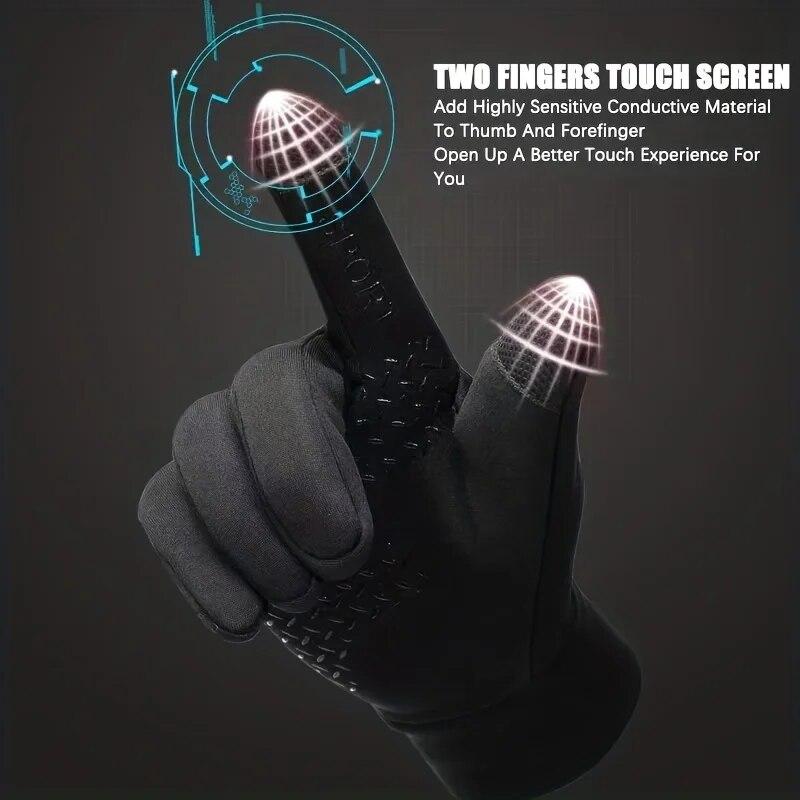 Мужские зимние водонепроницаемые велосипедные перчатки для спорта на открытом воздухе, лыжный бег, мотоциклетные флисовые перчатки с сенсорным экраном, нескользящие теплые полные пальцы