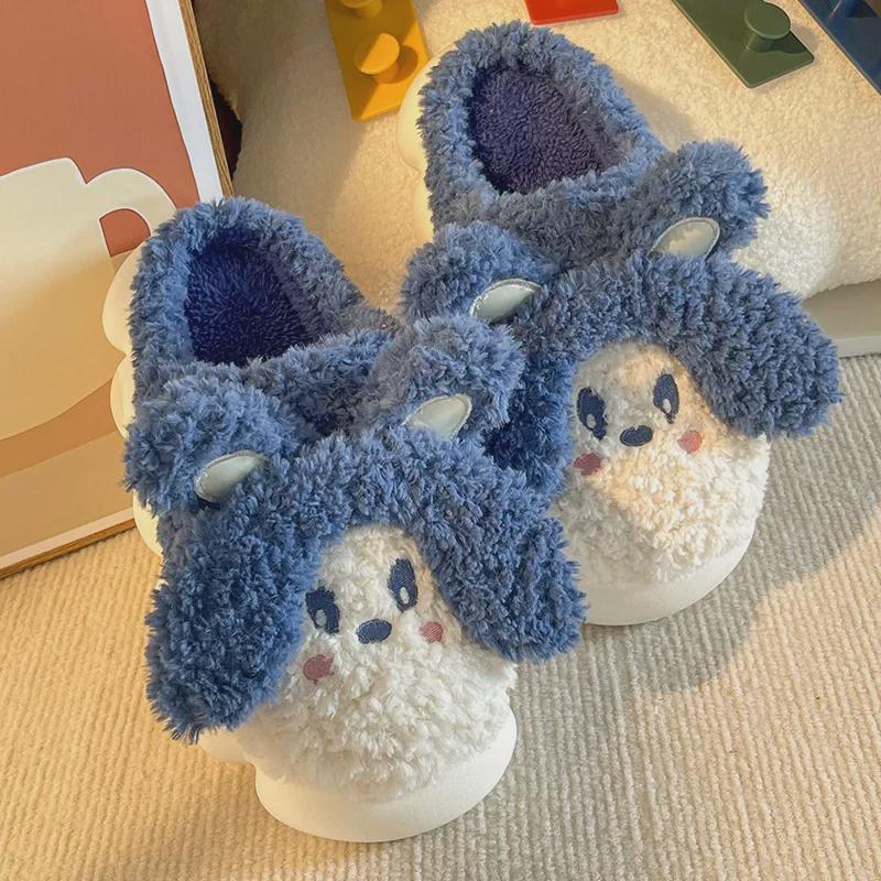 Women's Plush Rabbit Slippers with Heels - Non-Slip, Thick-Soled, Cozy Indoor Shoes for Autumn/Winter