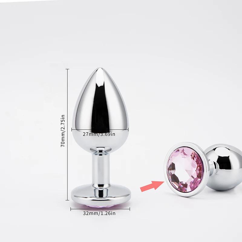 3 Sizes Metal Anal Plug Smaller Smooth Stainless Steel Butt Plug Colorful Crystal Round Anus Plug Adults Anal Sex Toys For Women