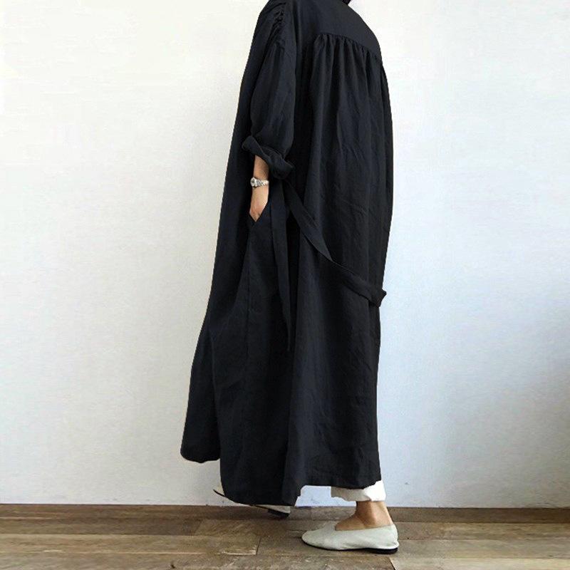 Модное женское хлопковое льняное пальто с длинным рукавом и открытым передом, блузка, винтажный длинный кардиган, осенняя однотонная рубашка, свободная туника на шнуровке