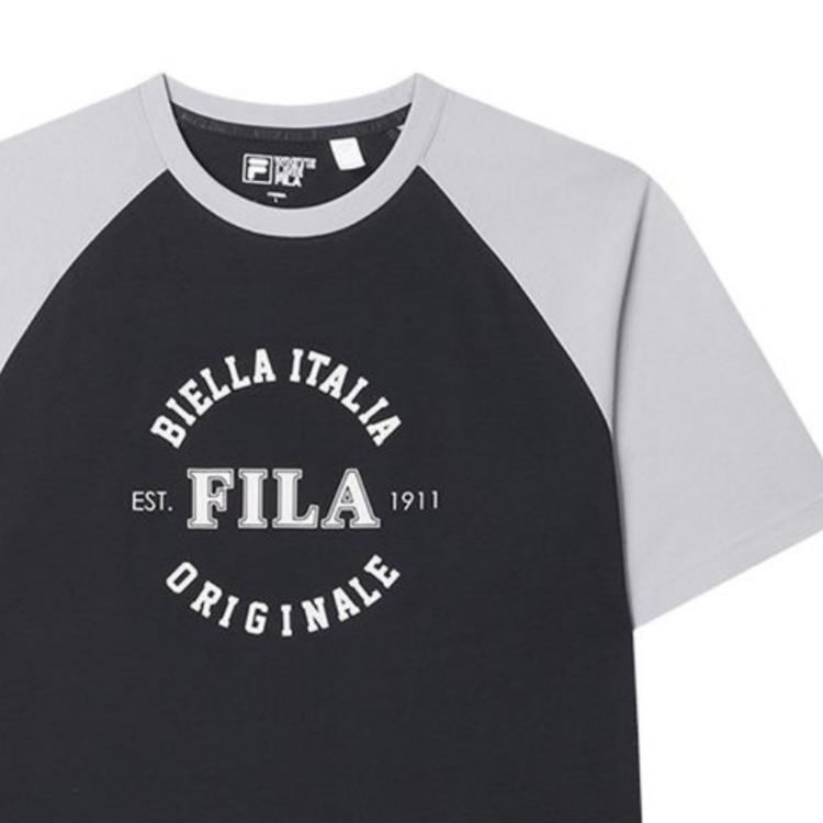 Fila Полосатая футболка с принтом букв, повседневная, с рукавами реглан, короткий рукав, унисекс, топ, черный F51U429102F-BK