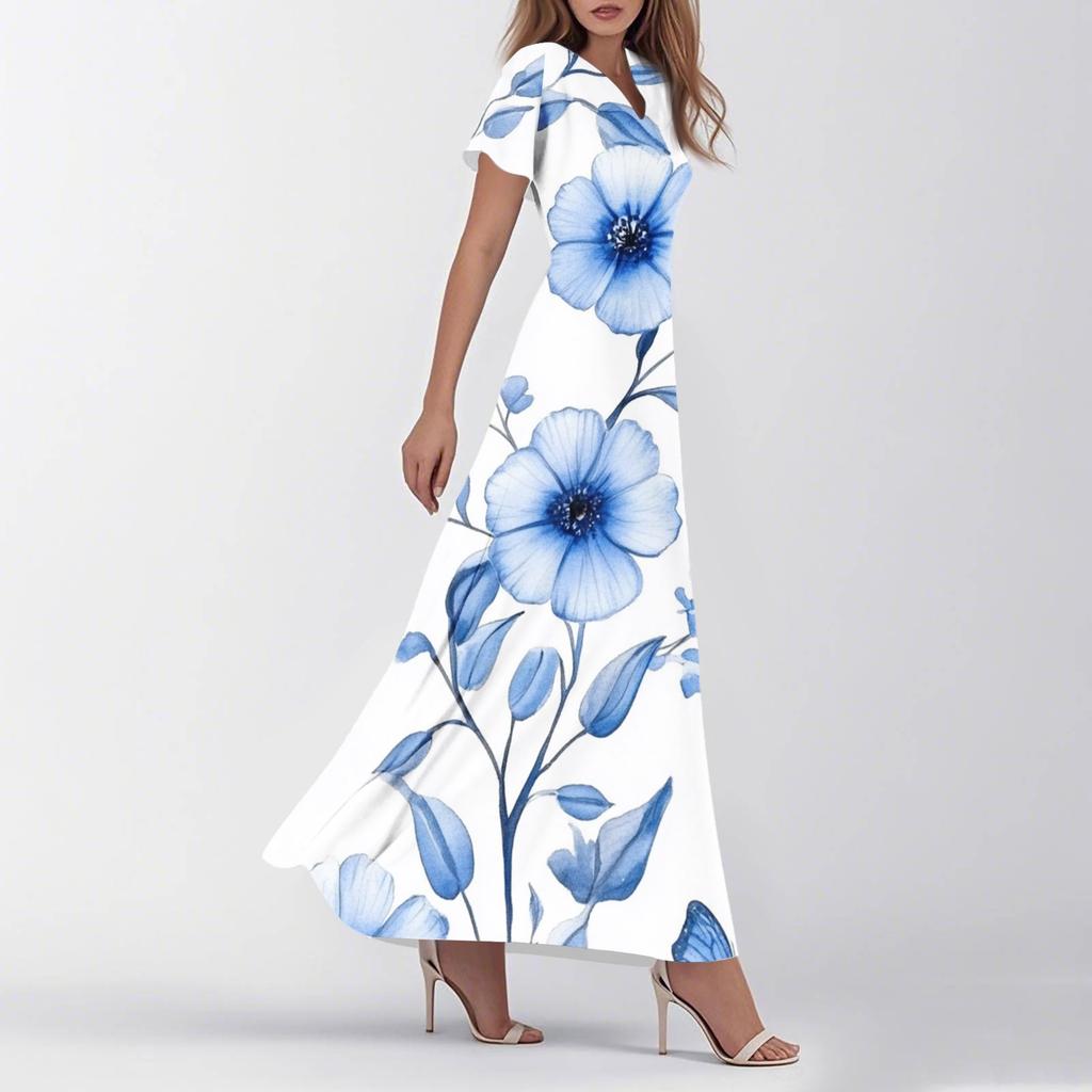 Женское летнее повседневное модное ретро-платье с цветочным принтом и коротким рукавом