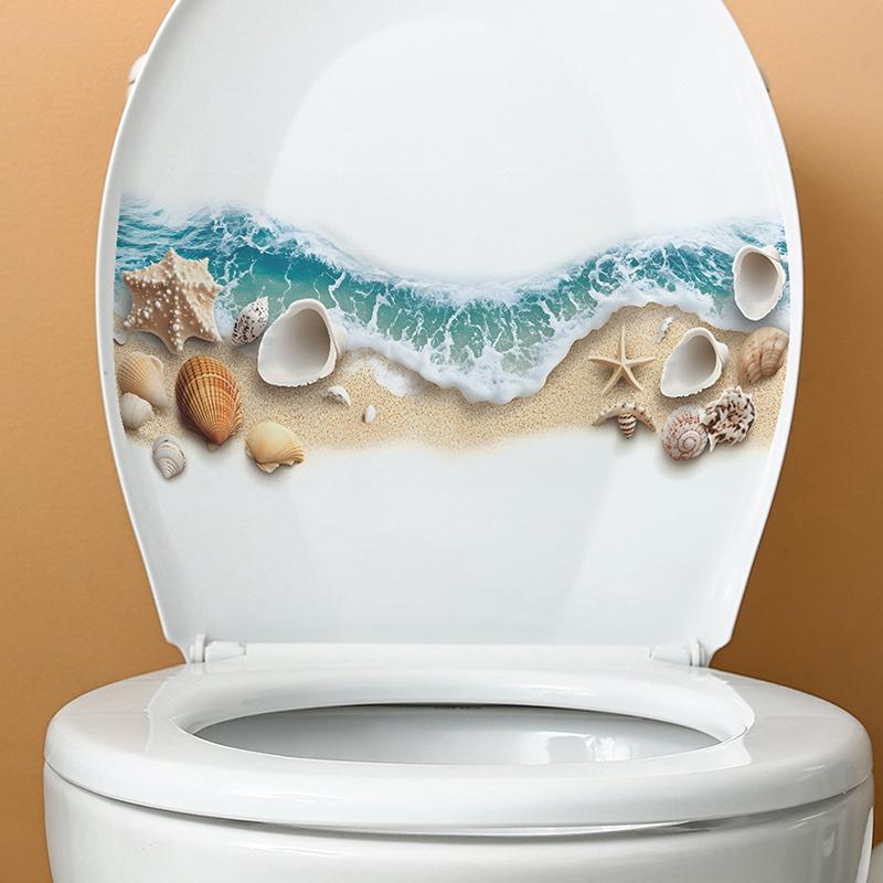 Sea Beach Exquisite Shell Toilet Sticker Bathroom Toilet Seat Waterproof Sticker Self-Adhesive Decorative Wall Sticker