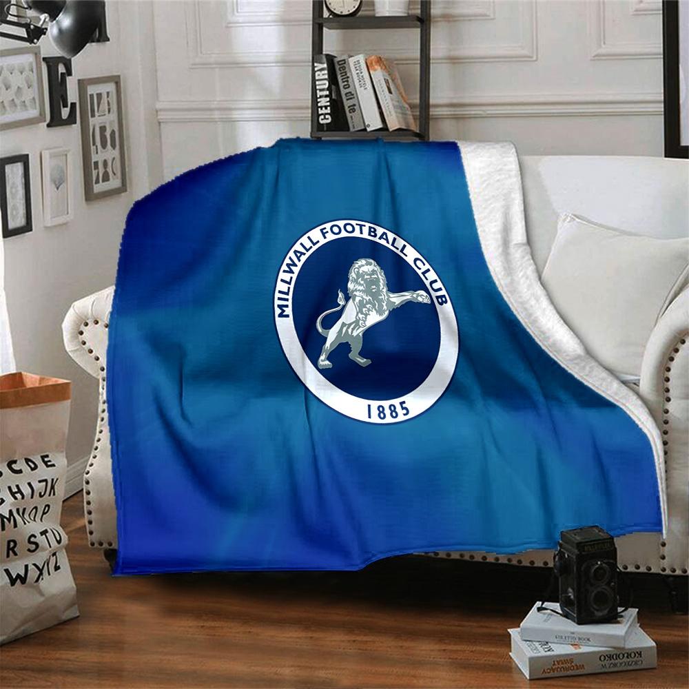 Millwall Fc Crest Design Flannel Blanket, Soft Polyester, Modern Design, All-Season for Camping, Travel, Gifts for holidays or birthdays