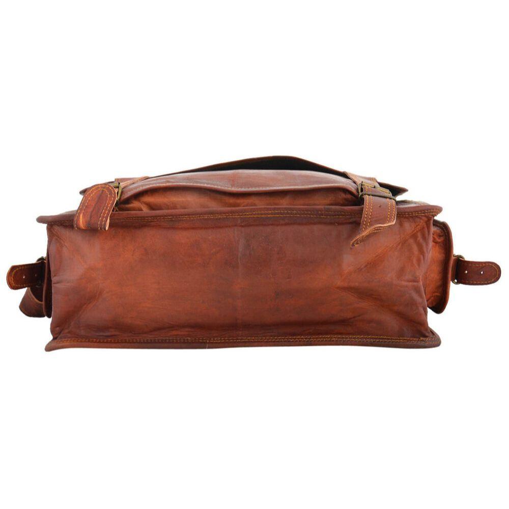 New 17" Men Real Goat Leather Vintage Brown Messenger Office Laptop Bag