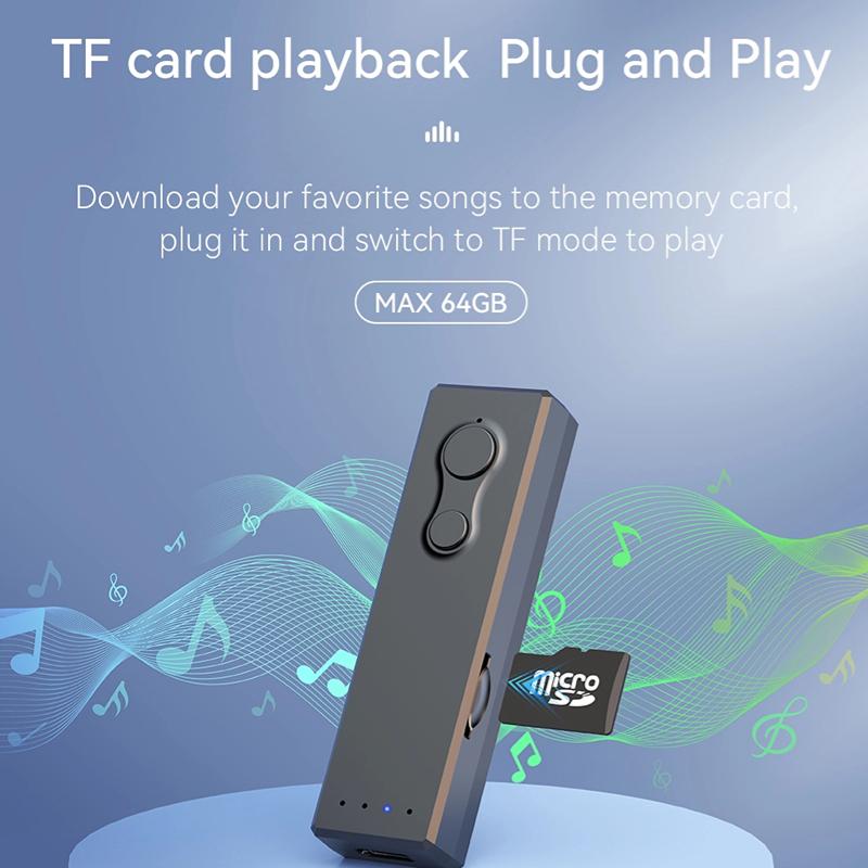 Портативный MP3-плеер Bluetooth 5.3 Аудиоприемник Hi-Fi Стерео Воспроизведение музыки FM-радио Дистанционная съемка Автоспуск Задний клип Дизайн Поддержка TF-карты