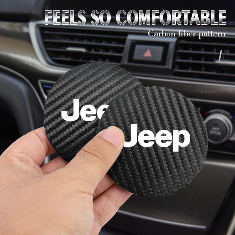 2Pcs Carbon Fiber Car Cup Holder Coaster Non-Slip Shock Mat For Jeep Wrangler JK Gladiator Renegade Grand Cherokee Valve Stem KUBEL1