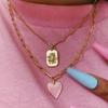 Fenny 18K Gold Plated No Fade Hot Seller Fashion Romantic Pink Heart Pendant Paper Pin Chain Stainless Steel Necklace