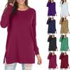 Women's Fall Long Sleeve Side Split Loose Blouses Casual Pullover Tunic Tops