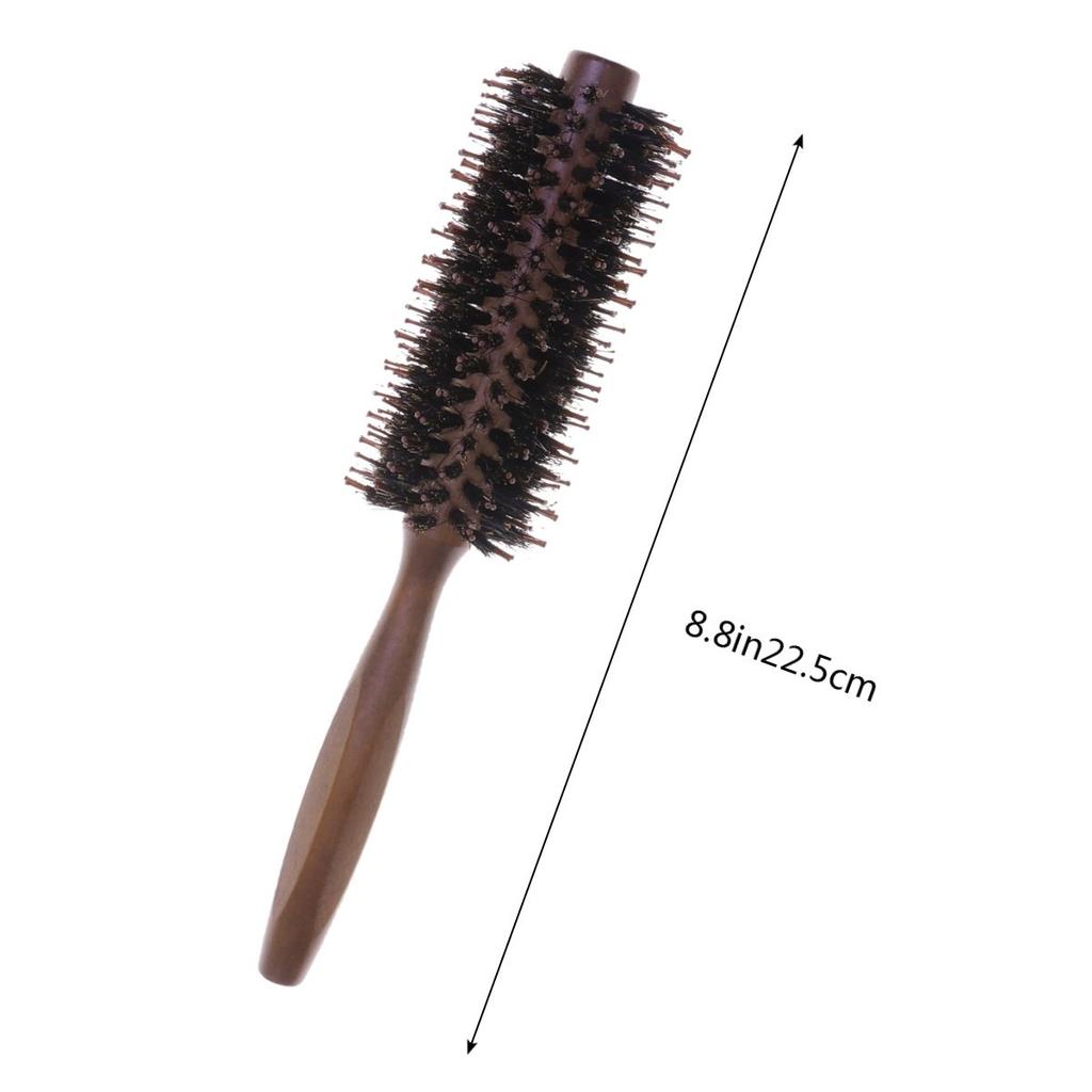 Professional Boar Bristle Nylon Round Hair Brush for Blow Drying Straightening Curling Styling Spiral Design Wooden Handle