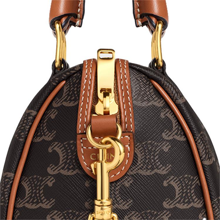 Celine Triomphe Logo Print Classic Boston Bag Women Shoulder Bag Brown 113772CAS-04LU