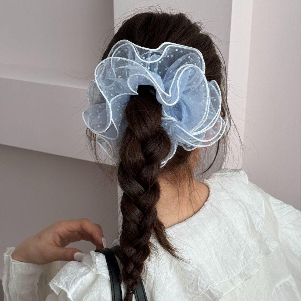 Chiffon Pleated Scrunchies Lace Dot Hair Ropes Korean Organza Scrunchies Ponytail Holder