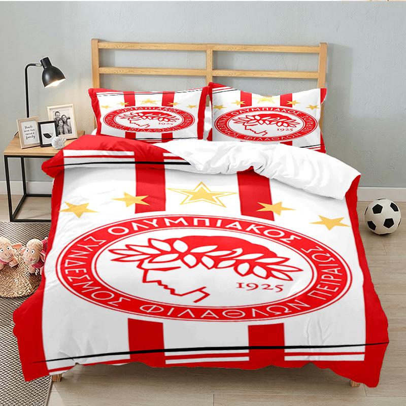 Olympiacos Fc Crest Emblem 3PCS Bedding set,Ideal for 1pc Duvet Cover And 2pcs Pillowcases Perfect for Fan gift,Ideal for Bedroom, Dormitory