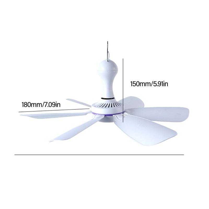 USB Hanging Fan DC5V1A 5W Efficient and Quiet Brushless Motor for Camping Bedroom Office Desk and Travel Tent Fan