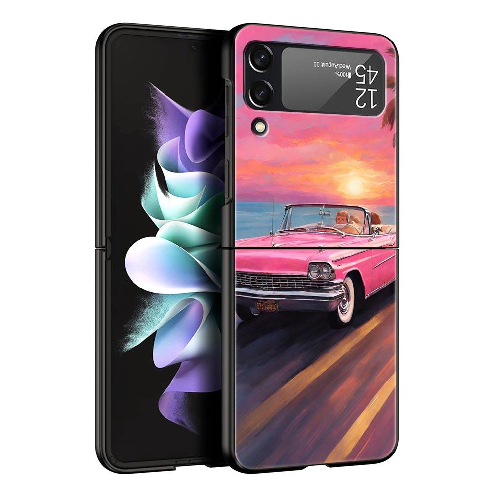 Fashion Pink Car Pattern Hard PC Phone Case For Samsung Galaxy Z Flip 7 6 5 4 Black Cover For Galaxy Z Flip 3 Foldable Shell Bag