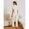 Cherry Print Textured Pajama Set Casual Short Sleeve Buttons Lapel Top & Elastic Pants Women's Sleepwear