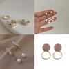 Korean Style Earrings With Classic Metal And Pearl Accents For Women