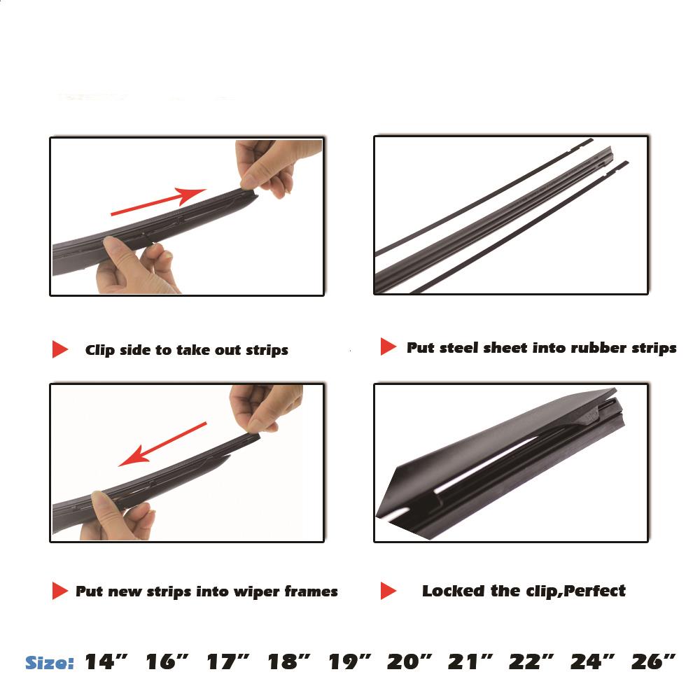 Car Wiper Blade Elastic band Windscreen Vehicle Insert Rubber Strip Refill 8mm 14"16"17"18"19"20"21"22"24"26"28" Accessorie 1pcs Wipers Blades 3