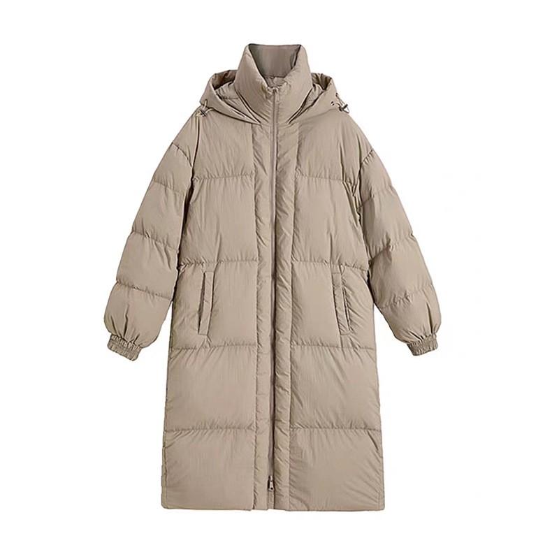 Womens Long Puffer Coat 2026 Winter White Duck Down Oversized Loose Fit Knee-Length Hooded Jacket In Beige Khaki Gray
