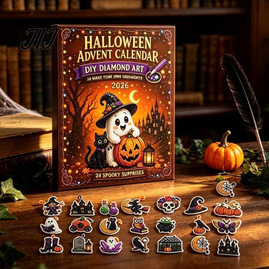 Halloween Countdown Surprise Advent Calendar, Faux Diamond Art Kit, 24 Day Countdown, Creative Handmade Projects DIY Hanging Ornaments Craft