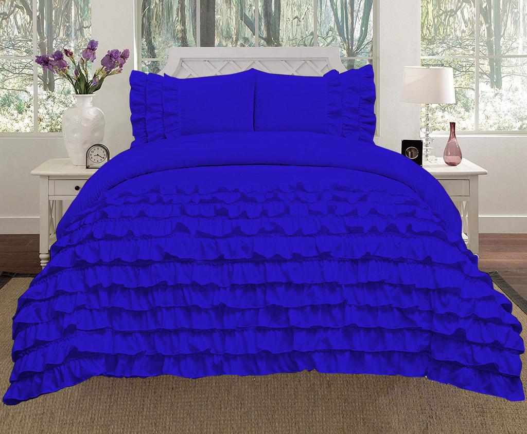 Luxora 3PC Egyptian Cotton 600TC Duvet Set with Asymmetric Half Ruffle Charm - Multi Sizes & Colors (1 Duvet Cover & 2 Pillow Shams)