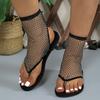 Flat Toe Sandals for Women's 2025 New Breathable Mesh Hot Diamond Fashionable Hollow Herringbone Shoes