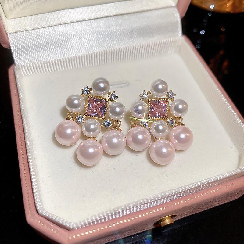 Серьги с розовыми цветами в форме сердца и кошачьим глазом, модные серьги, высококачественные серьги