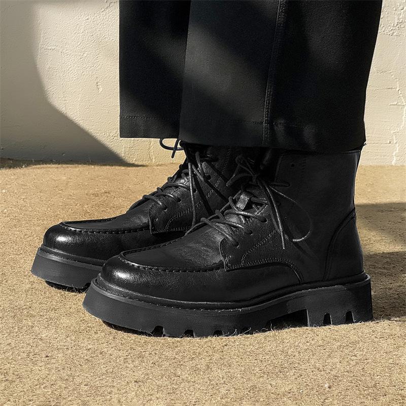 England Style Men Fashion Outdoors Desert Boots Black Brown Platform Shoes Cowboy Original Leather Boot Cool Ankle Botas Hombre