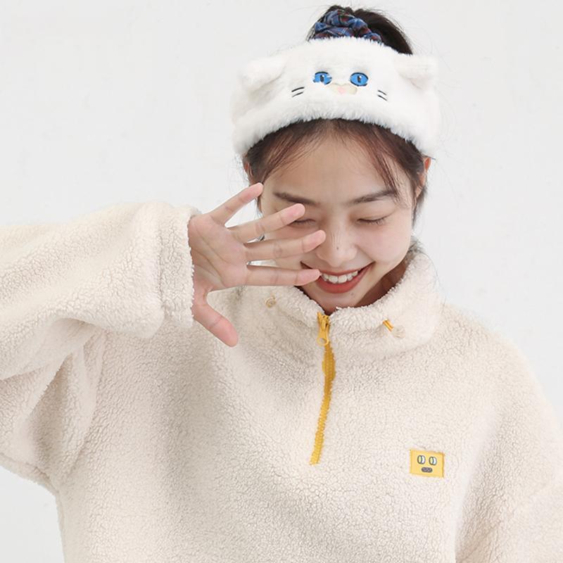 Обнимашки Кошка Женщины Девочки Пушистый Макияж Головная повязка Уход за кожей Kawaii Кошачьи Уши Эластичный Тюрбан Аксессуары для волос Головной убор Прическа Обруч для волос