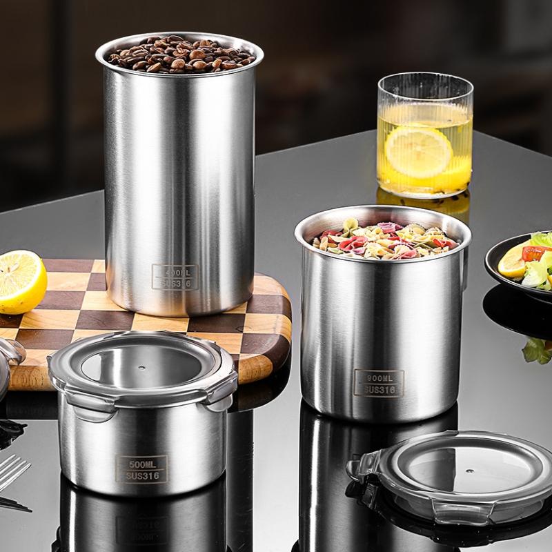 Storage Jars 500/900/1400ml Stainless Steel Sealed Container Jar Kitchen Barrel Organizer For Fresh Grain Vegetable Coffee/