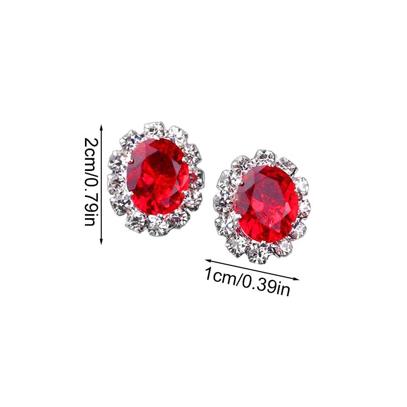 1Pair Jewelry Shiny Alloy/Plastic Charm Oval Colorful Zircon Crystal Stud Earrings Women