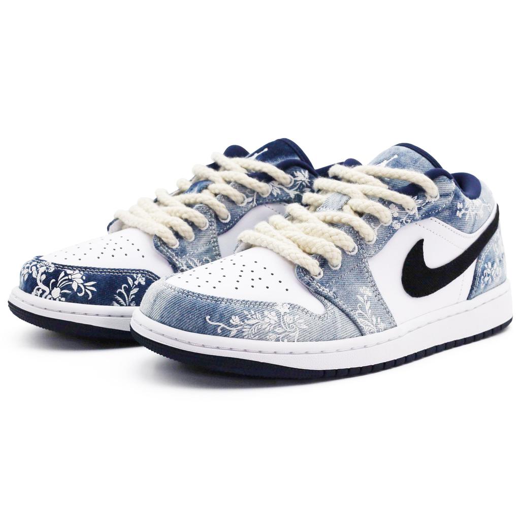 Jordan Air Jordan 1 Low Винтажные Баскетбольные Кроссовки Мужские Черно-Бело-Синие CZ8455-100(команда-А)-Случайные упаковочные пакеты