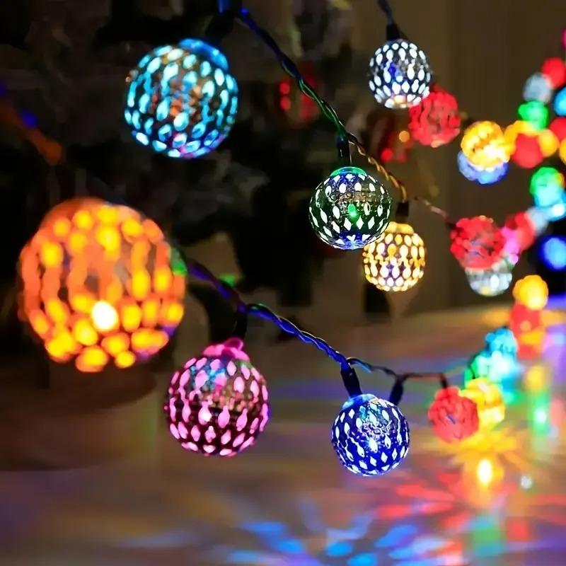 Solar Moroccan Ball String Lights Outdoor Garden Fairy Lights for Christmas Wedding Holiday Party Decorations
