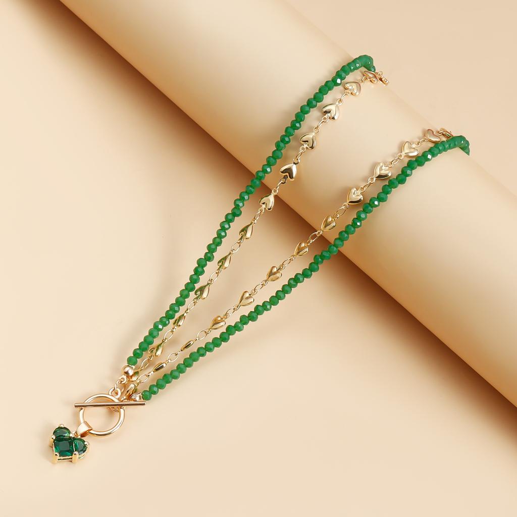 Двухслойное колье-чокер из хрустальных бусин в форме сердца для женщин, подвеска 'Любовь', застежка OT, для вечеринки, бохо-украшения, аксессуары