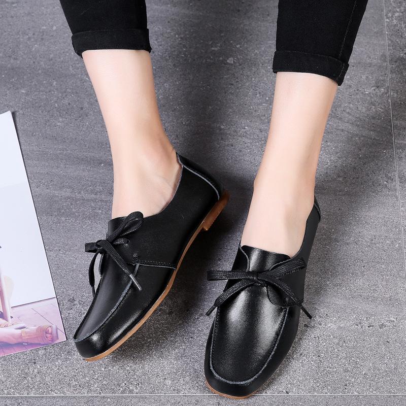 Женская кожаная повседневная обувь, мягкие туфли на плоской подошве со шнуровкой для женщин, модные лаконичные женские мокасины, нескользящая обувь для ходьбы на открытом воздухе