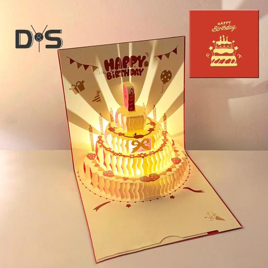 3D-открытка на день рождения, всплывающая поздравительная открытка с музыкальными огнями, открытка на день рождения с тортом для женщин, мужчин, детей, друзей