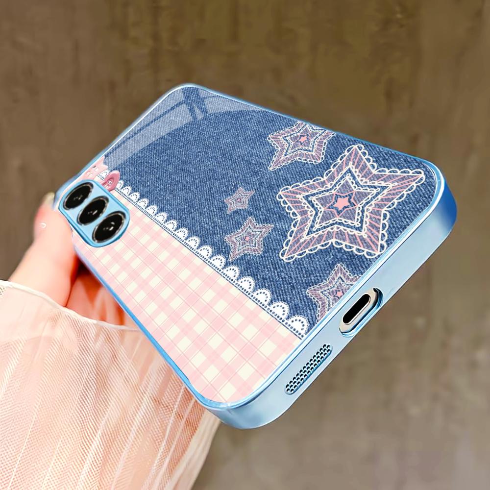 Розово-синие звезды Чехол для телефона для Samsung Galaxy S26 S25 S24 S23 S22 FE Ultra Plus Встроенное стекло ощущение голого телефона Мужчины женщины