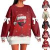 Ladies' Christmas Printed Bow Round Neck Long Sleeved Loose Pullover Sweater Sweatshirt Top