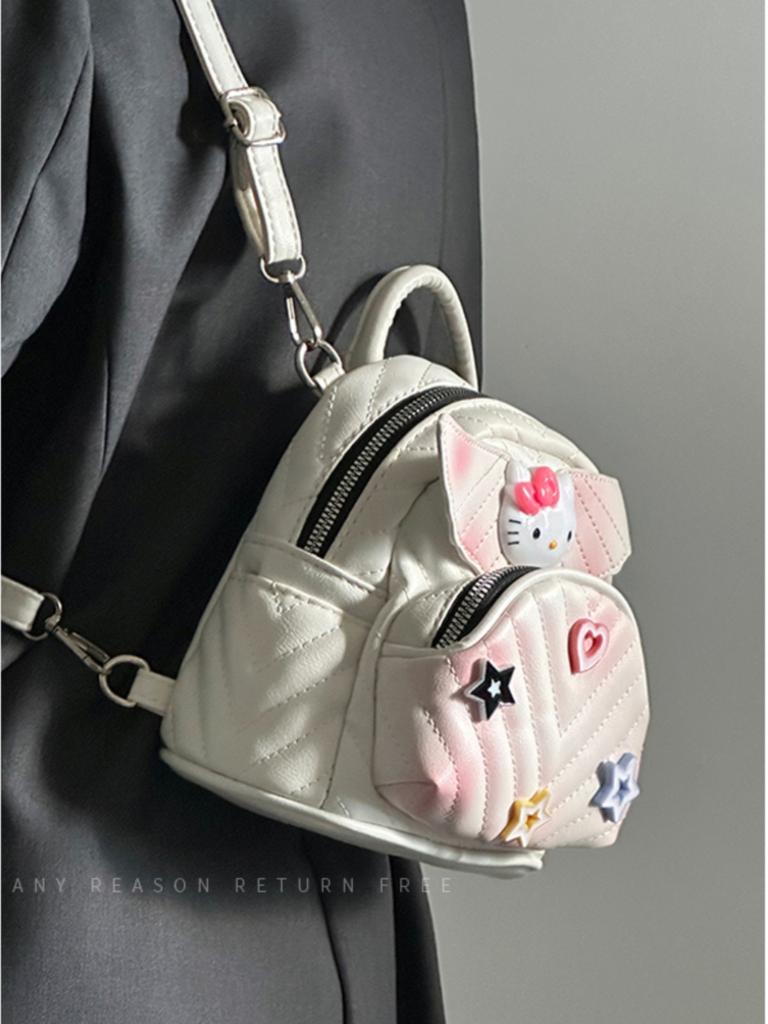 Bag Women 2025 New Cute KT Wings Backpack Fashion Rhombus Embroidered Thread Women's Casual Backpack