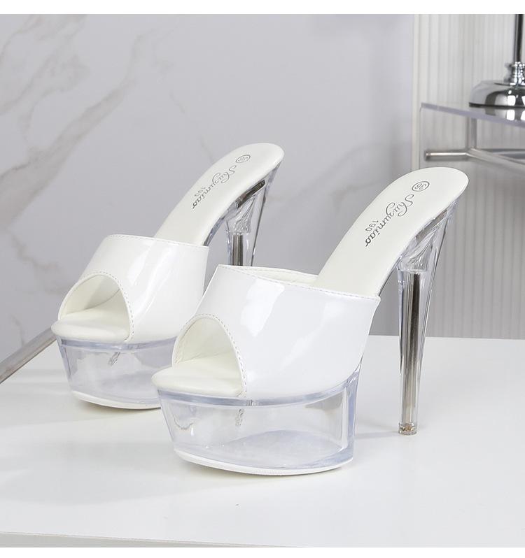 Женские босоножки на платформе, модные, для ночного клуба, высокий прозрачный каблук 13 см/15 см, лакированная кожа LFD-190-A76