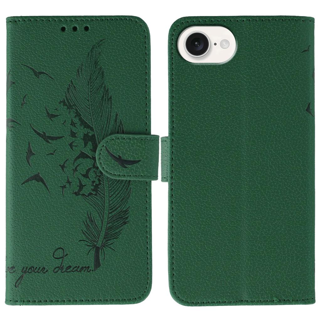 For iPhone 16e Case Feather Imprint PU Leather Wallet Phone Cover