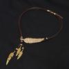 Zinc Zinc Alloy Golden Feather Necklace Rhinestone Leaves Neck Pendant Leather Rope Tassel Necklace  Couple