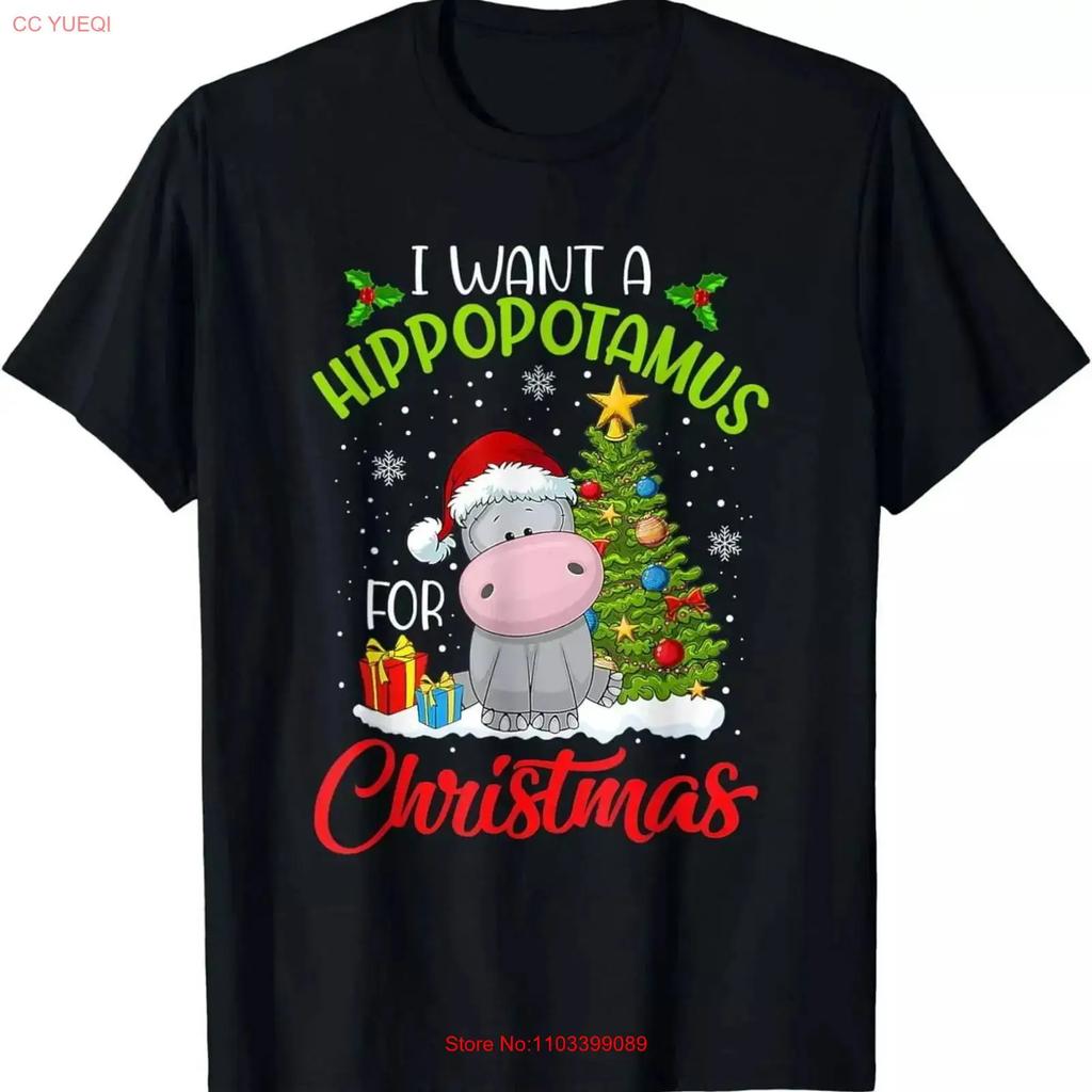I Want A Hippopotamus For Christmas Funny Hippo T Shirt Vintage Homme Casual Unisex Fashion Stylish Breathable Stretched