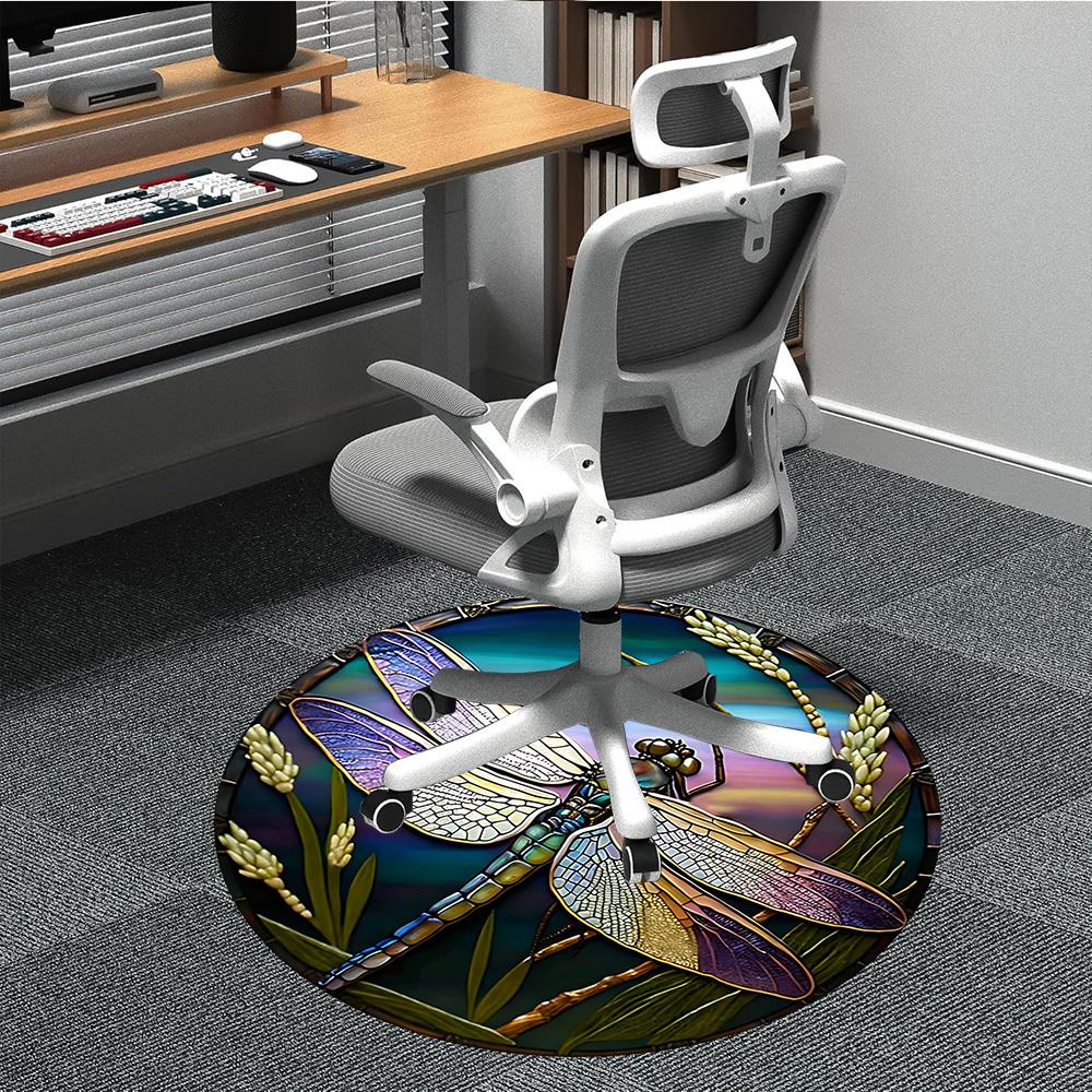 1PC Dragonfly StainedGlass Office Round Area Rug,  Mat Suitable ForOffice, Under Office Chairs Bedroom Living Room Home Decor, Room Deco