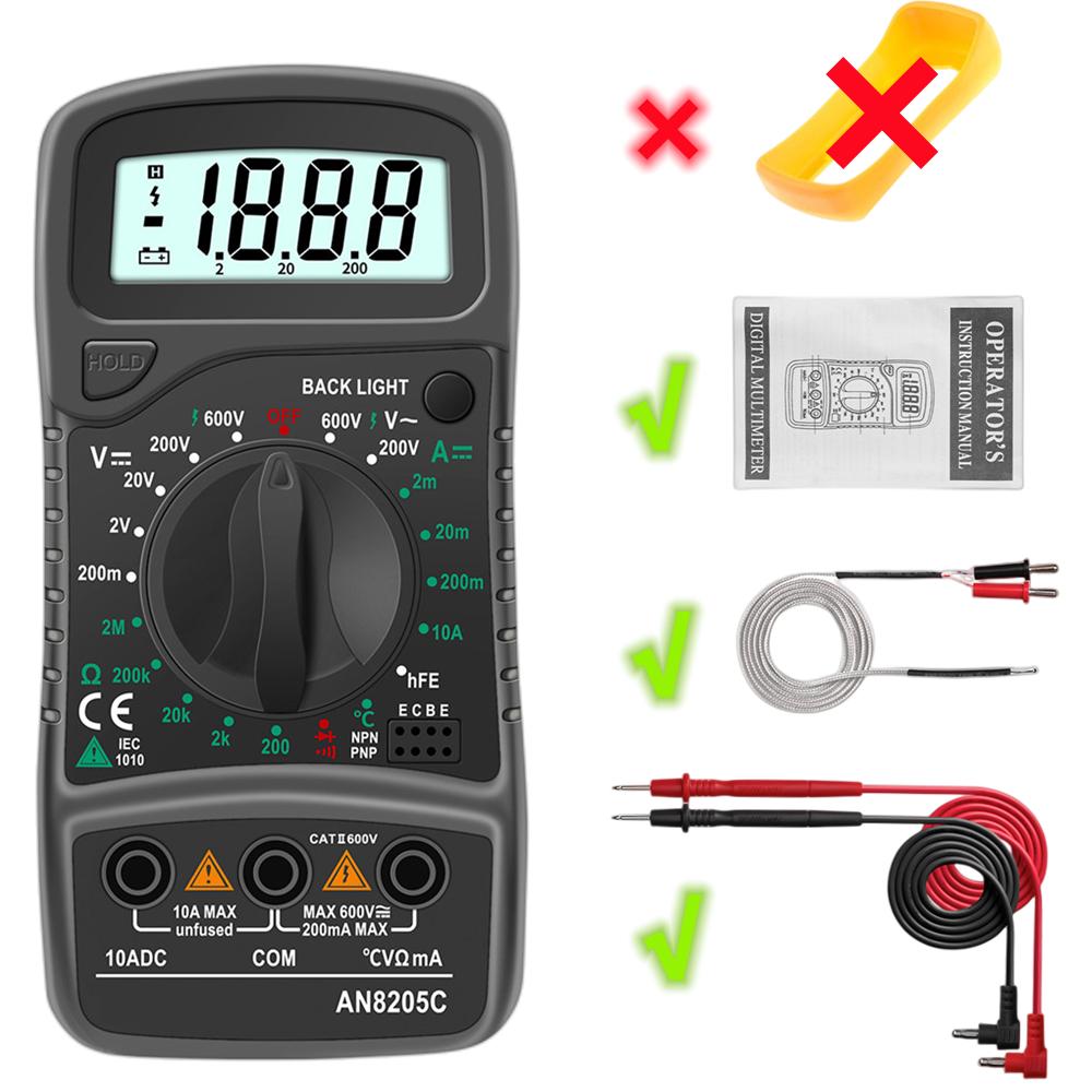 AN8205C Digital Multimeter AC/DC Ammeter Voltage Ohm Tester with Thermocouple LCD Backlight Multimeter