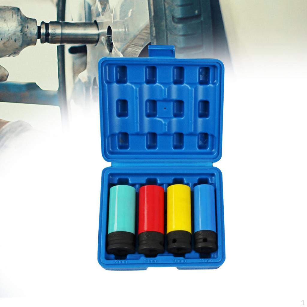 4 Pieces 1/2" Drive Impact Lug Nut Socket Kit 17mm 19mm 21mm 22mm with Colored Protective Covers